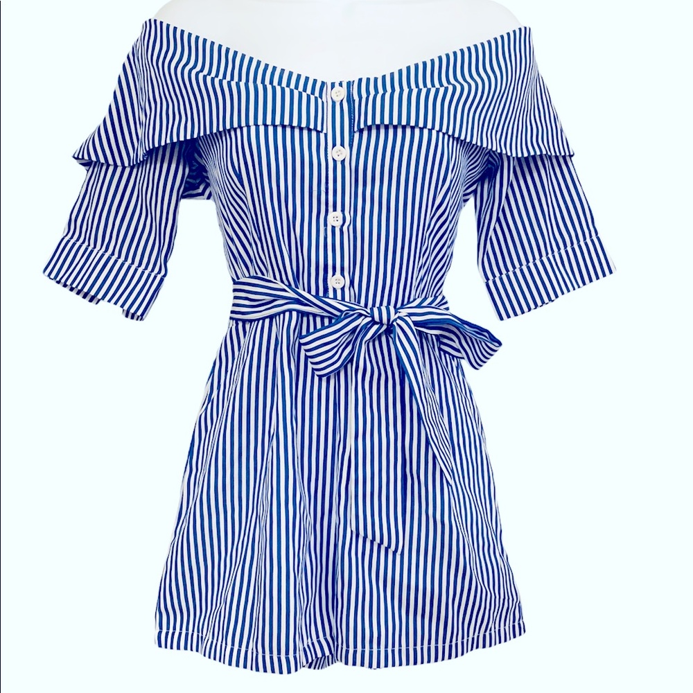 ChicMe Striped Off-shoulder Romper Size S